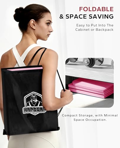 HAPBEAR Foldable Yoga Mat - 72"x24"x0.24" (6mm), Non-Slip TPE Exercise Mat for Home Workout, Yoga, Pilates,Stretching, & Travel, Durable & Eco-Friendly, Includes Carry Bag - color: Pink