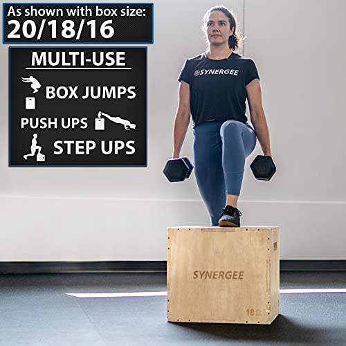 Synergee 3 in 1 Wood Plyometric Box for Jump Training and Conditioning. All in One Jump Trainer. Sizes 30/24/20, 24/20/16, 20/18/16, 16/14/12 - color: Wood Plyo - 20/18/16