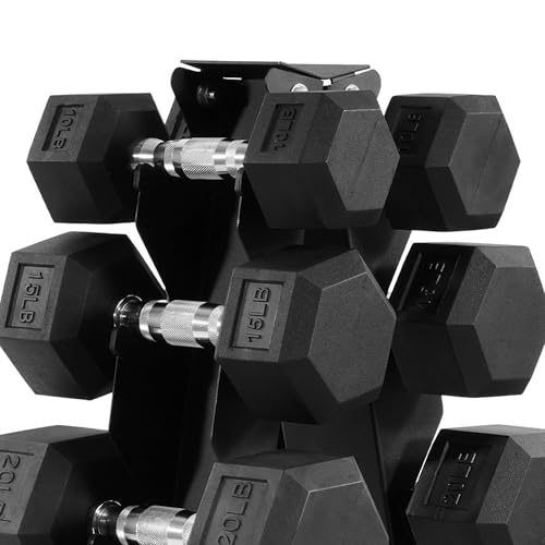 BalanceFrom Rubber Coated Hex Dumbbell Weight Set with Storage Rack, 100LB or 150LB or 200LB Set, 5-20 lbs or 5-25 lbs or 10-30 lbs Pairs - style: 200LB Set with Rack