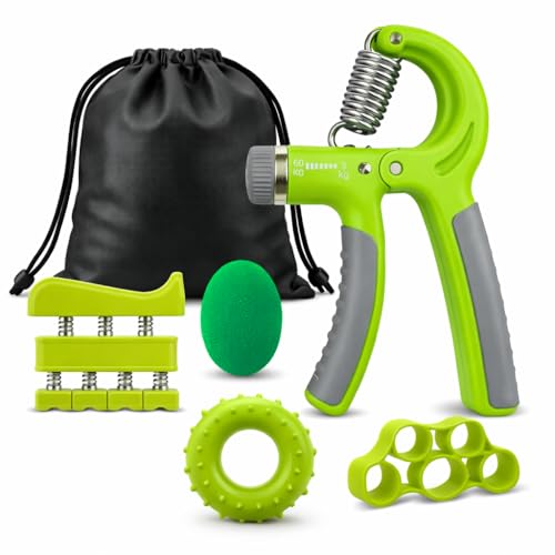 Grip Strength Trainer Kit 5 Pack Adjustable Hand Gripper Set (5–60kg), Forearm Strengthener, Finger Exerciser, Wrist Trainer with Exercise Guide for Fitness, Climbing, Sports & Daily Training - color: Green