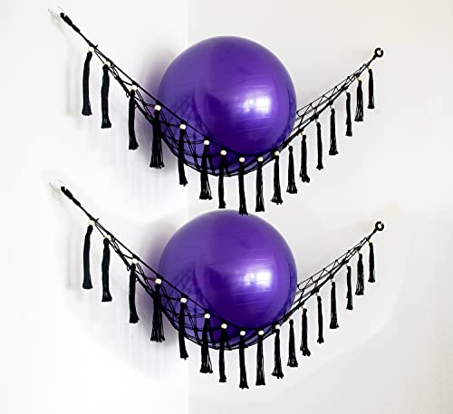 Exercise Ball Holder Yoga Ball Rack Corner Hanging Storage Net or Hammock for Fitness Ball Balance Ball Organizer Pregnancy Stability Ball Swiss Balance Ball for Yoga Studio and Gym
