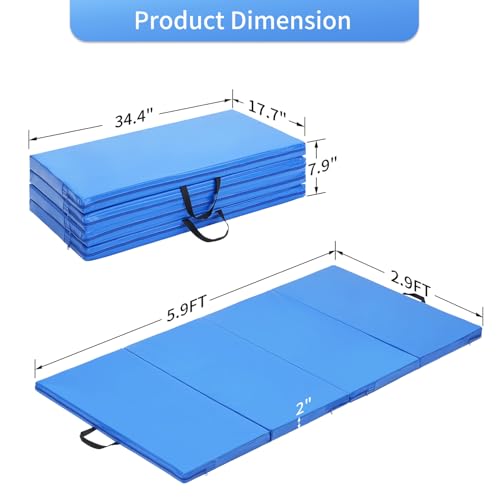 ZENOVA Gymnastics Mat 6'x3'x2''/4'x8'x2'' Exercise Mat Gym Mat for Home Aerobics Workout Foldable Tumbling Mat Children Gifts - color: 3FT x 6FT --Blue