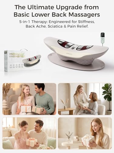 Ergonomic Lumbar Stretcher & Lower Back Massager, 5-in-1 Dynamic Airbag Traction Device with Heat & Vibration for Back Fatigue Relief, Waist Support & Posture Align, 15 Mins Auto-Off