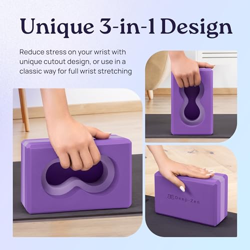 Deep-Zen® Yoga Blocks Wrist Support; Yoga Blocks 2 Pack with Knee Pads and Strap to Put Less Weight on Wrists; Durable, Versatile Yoga Brick Exercise Block Set, Blocks Yoga - color: Purple