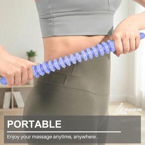 Flexible Massage Stick 21.7" Muscle Roller, 14 Roller Trigger Point, Deep Tissue Myofascial Release & Muscle Recovery, Bendable Body Massager for Neck, Back & Legs