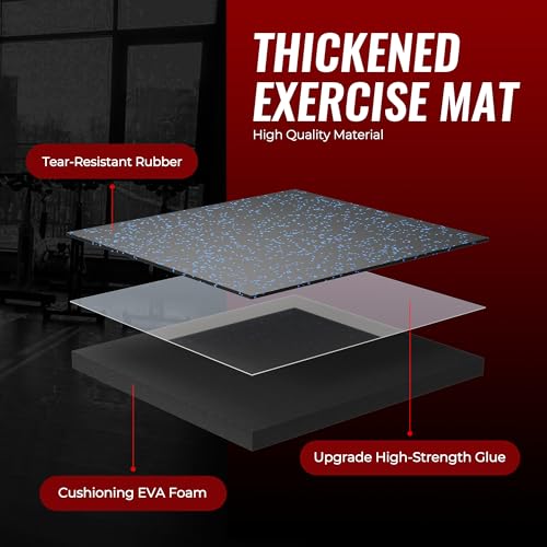 SUPERJARE 0.79'' Extra-Thick Exercise Equipment Mats, 12 Pcs 48 Sq Ft Rubber Top Floor Tiles with High Density EVA Foam, Interlocking Gym Flooring for Home Gym, Workout Mat, Black/Blue