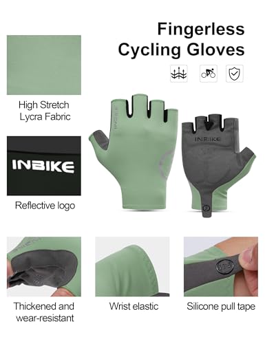 INBIKE Cycling Gloves for Men Women, Breathable Bike Gloves Lightweight Half Finger Biking Glove Mountain Road Bicycle - color: Green, size: XX-Large