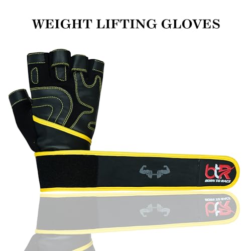 Premium Cowhide Leather Weight Lifting Gloves - Fingerless, Padded, Long Wrist Support, Gym Workout, Powerlifting, Bodybuilding, Fitness, Unisex Design for Men & Women
