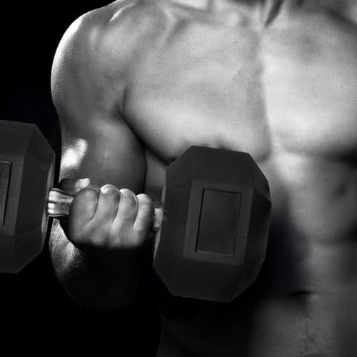 LIFERUN Single Dumbbell Rubber Coated Cast Iron Hex Black Dumbbell Free Weights, 30-85lb