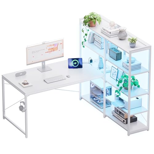 Pamray 49 Inch L Shaped Gaming Computer Desk with Shelves and Storage - color: White