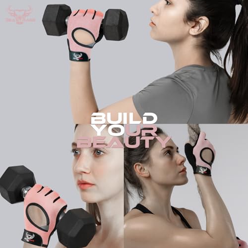 BEAST RAGE Fingerless Weight Lifting Gloves with Palm Protection Padding, Breathable Lightweight Gym Gloves for Men, Women, Weightlifting, Cycling, Exercise, Training Pull Up - color: Pink, size: X-Small