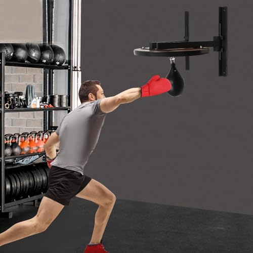 Speed Bag Platform, Heavy Duty Boxing Speed Bag, Adjustable Height Boxing Training Equipment with Punching Ball, Wall-Mounted Boxing Speedbag, Suitable for Home Fitness, Gym, Boxing Enthusiast, Black
