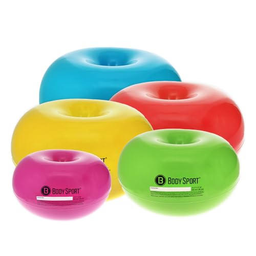 Body Sport Donut Ball – Durable, Inflatable Exercise Ball for Balance & Stability Training, Yoga, & Pilates Workouts – Use in Home, Office, Gym, or Classroom - style: 18-inch