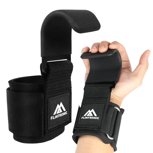 Flintronic Weight Lifting Hooks, Unisex Non-Slip Rubber Coated Grips, 8mm Neoprene Wrist Support, Gym Training, Powerlifting, Deadlift
