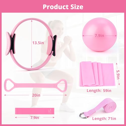 Pilates Essentials Kit for Women, Home Workout Pilates Kit with Ring, Mini Ball, Resistance Bands, Yoga Strap & More | Beginner Pilates Starter Kit for Toning, Strength & Flexibility