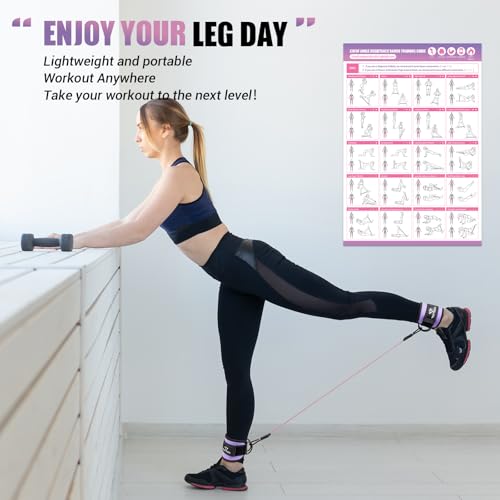 Ankle Resistance Bands with Cuffs, Leg Exercise Equipment with Poster - color: Violet