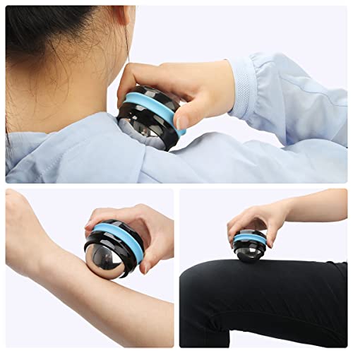 Cold Massage Roller Ball, Stainless Steel Cold Therapy Relief, Free Rolling Removable Gel Ball Deep Tissue Massage Pain Relief, Great Tool for Back/Neck Pain, Muscles Recovery (Black) - color: Blue Black