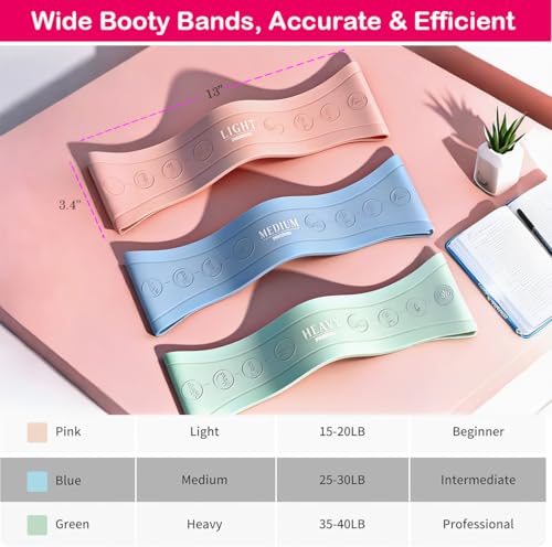Silicone Booty Bands for Legs and Glute, Non Slip Extra Wide Thick Resistance Loop Bands, Mini Exercise Bands Set of 3, Workout Bands for Hip, Thigh, Pilates, Squat, Gym, Fitness for Women and Men