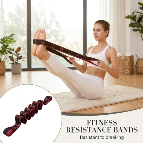 Stretch Bands for Exercise: 8-Section Elastic Exercise Band with Loops, Flexibility Stretching Strap Resistance Bands for Working Out, Leg Glutes Yoga Physical Therapy Fitness Equipment (Black)