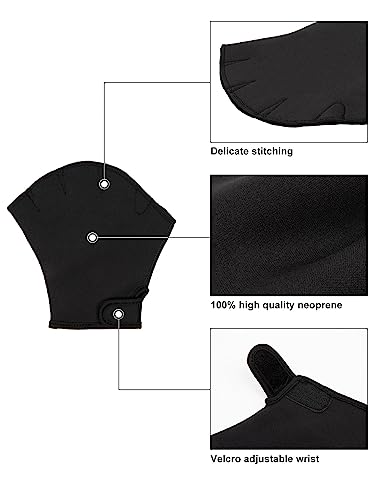 FitsT4 Sports Aqua Gloves Webbed Paddle Swim Gloves Fitness Water Aerobics - color: Black, size: Small