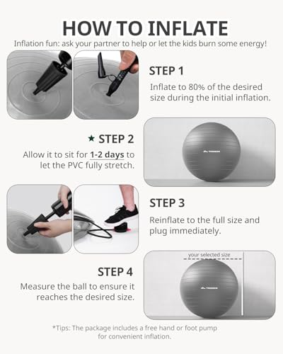 Trideer Exercise Ball, Stability Yoga Ball for Physical Therapy, Active Sitting, Pregnancy & Birth Labor Prep, Core Strength, Balance Training, Posture Improvement and Daily Stretching, 55/65/75cm
