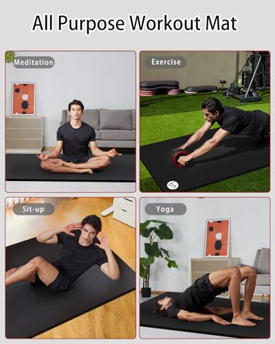 YR Large Yoga Mat for Men Thick Exercise Mat 76"x35" 15mm Foam Mat - color: Black