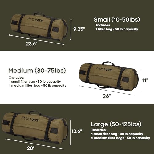 Polyfit Classic Sandbag - Workout Sandbag with 8 Gripping Handles - color: GREEN, size: Small (10-50lbs)