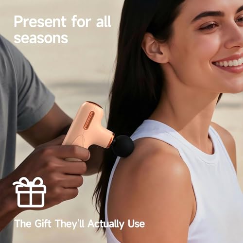 Super Mini Massage Gun Deep Tissue, Portable Percussion Muscle Massager with 4 Heads, Handheld Massage Gun for Back Neck Shoulder Relief, FSA Eligible, Quiet for Men Women Athletes, Cream - color: Cream