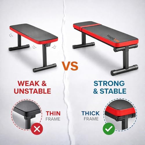 Happlee Flat Weight Bench for Home Gym Foldable Workout Bench for Dumbbell Exercise 618 lb Capacity Strength Training Bench Compact Bench Press Equipment for Small Space Apartment Garage Gym Black