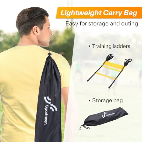 Sportneer Agility Ladder Speed Training Set 12 Rungs 20ft Detachable Exercise Ladders in 2pcs (6 rungs Each) with Ground Stakes for Soccer Football Footwork Training Ladder with Carry Bag - color: Yellow