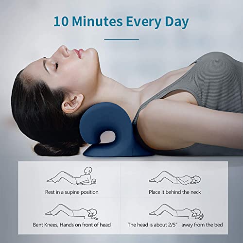 RESTCLOUD Neck and Shoulder Relaxer, Cervical Traction Device for TMJ Pain Relief and Cervical Spine Alignment, Chiropractic Pillow, Neck Stretcher (Dark Blue) - color: Dark Blue