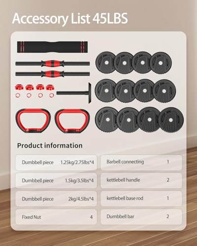 Adjustable Dumbbell set,20/30/45/70/90lbs Free Weight Set - style: 45LB(22.5LB Pair)