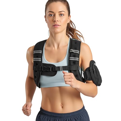 VEVOR Weighted Vest, 6lbs/8lbs/10lbs/25lbs Body Weight Vest for Men Women, with Reflective Stripe, Adjustable Buckle, Workout Equipment for Strength Training, Running, Jogging, Fitness, Muscle Building, Weight Loss