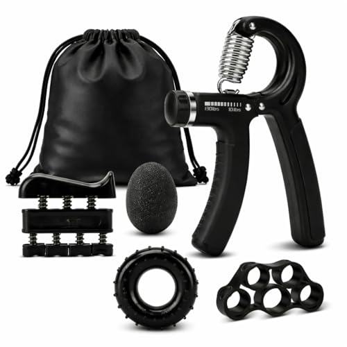 Grip Strength Trainer Kit 5 Pack Adjustable Hand Gripper Set (5–60kg), Forearm Strengthener, Finger Exerciser, Wrist Trainer with Exercise Guide for Fitness, Climbing, Sports & Daily Training - color: Black