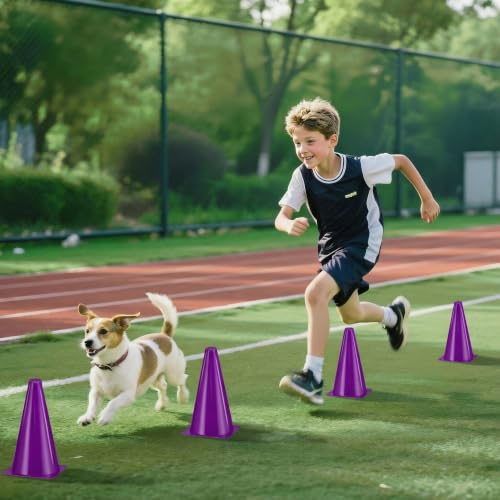 12pcs Cones 9 Inch Soccer Cones and Plastic Traffic Cones, Durable Cones for Sports Training, Ideal for Soccer, Basketball, Football, Skating, and Agility Drills Practice - color: purple