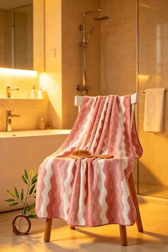Microfiber Bath Towel 35x70in - Ultra Soft Quick Dry, Lightweight for Gym, Spa, Travel | Hotel Grade & Multi-Use| Single Pack - color: Pink and White Stripe, size: 35*70 Inches