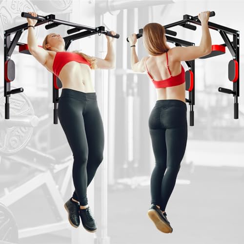 Pull Up Bar, Wall Mounted Pull Up Bar Dip Station, Heavy Duty Pull-up Chin Up Bar, Wall Punching Household Indoor Exercise Equipment Support to 440 Lbs