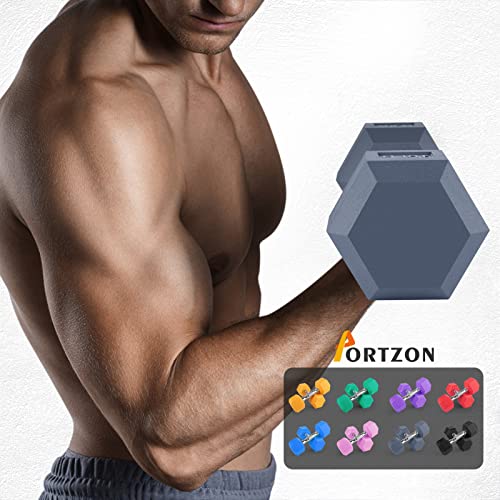 Portzon 8 Colors Options Compatible with Set of 2 Rubber Dumbbell Weight, 5-50 LB, Anti-Slip, Anti-roll, Hex Shape
