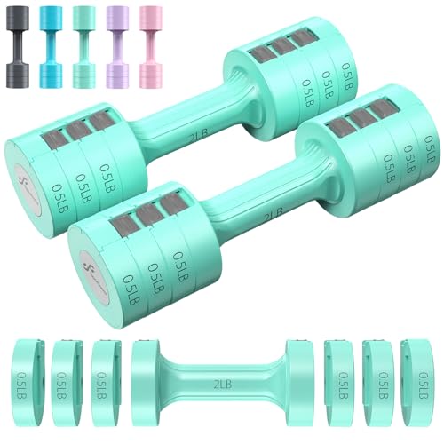 Sportneer Adjustable Dumbbells Hand Weights Set: 5 lb Dumbbell Set of 2 Each 2lb 3lb 4lb 5lb Free Weights Fast Adjust Weight 4 In 1 Weights Dumbbells Set for Women Men Home Gym Exercise Training - color: Green