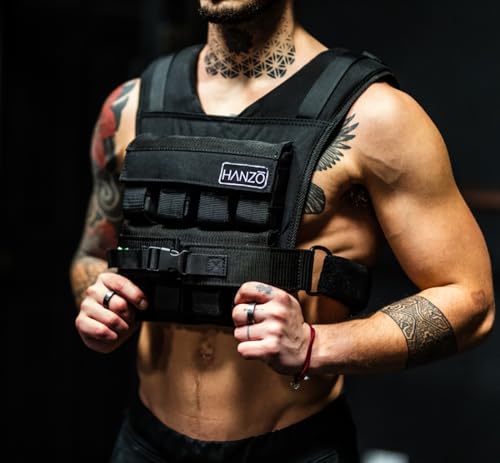 HANZO Weighted Vest for Men & Women 25lbs | 35lbs | 45lbs | 65lbs | Weight Vest With Removable Iron Weights, Adjustable Heavy Duty Weighted Workout Vest for Calisthenics & Fitness Training - size: 45 lbs