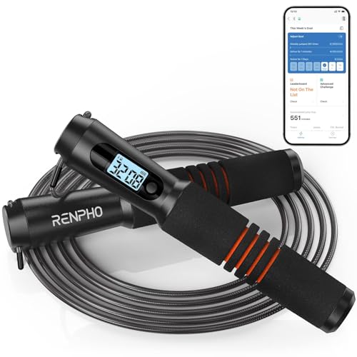 RENPHO Smart Jump Rope with Counter, App Data Tracking, LCD Display - color: Black