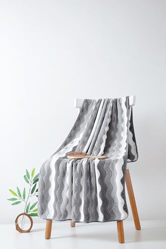 Microfiber Bath Towel 35x70in - Ultra Soft Quick Dry, Lightweight for Gym, Spa, Travel | Hotel Grade & Multi-Use| Single Pack - color: Gray and White Stripe, size: 35*70 Inches