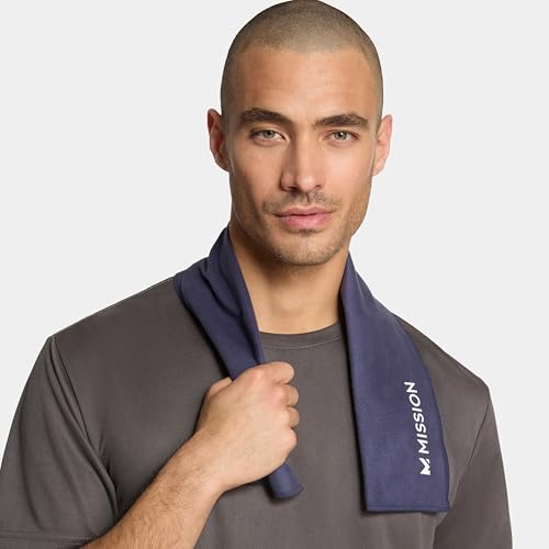 MISSION On-The-Go Cooling Towel - Soft, Lightweight Fabric - Cools Up to 2 Hours - UPF 50 Sun Protection - Machine Washable (Navy) - color: Navy