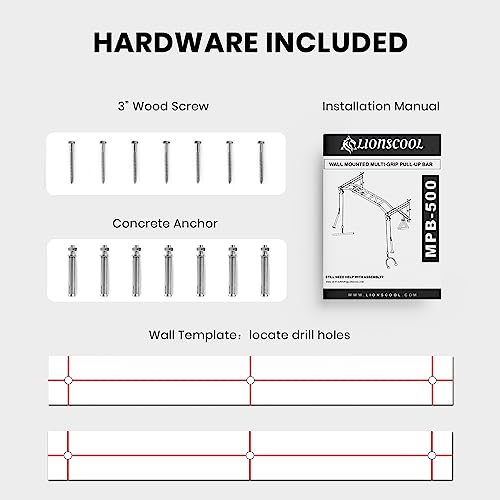 Multifunctional Wall Mounted Pull Up Bar with Pulley System, 48" and 16"/24" Multi-Grip Chin Up Bar, Cable Pulley Attachments Included, Perfect for Upper Body Workouts