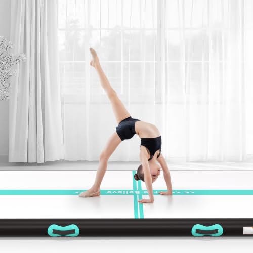 FINCOME Inflatable Gymnastics Mat Tumble Track Air Mats for Home with Pump - color: Black Green, size: 20ft*3.3ft*4inches(6m*1m*0.1m)