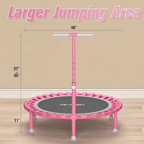 Foldable Mini Trampoline, 40" Rebounder Trampoline for Adults & Kids, 450lbs Capacity with T-Shaped Adjustable Bar, Indoor Fitness Workout Exercise Equipment