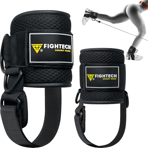 FIGHTECH Ankle Straps Cable Machine Attachment for Gym - Cable Kickback Ankle Straps - Padded Ankle Cuffs for Glute Kickbacks and Leg Workouts - color: Pro Black