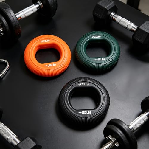 Grip Strength Trainer (30-80lbs) - 6 Resistance Levels, 3PCS Silicone Hand Grip Strengthener Rings for Rock Climbing, Athletes, Finger Workout & Stress Relief - Double Force Design