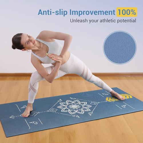 Avoalre Folding Yoga Mat, Eco-Friendly PVC Travel Yoga Mat Packable, Double Sided Non-Slip Printed Yoga Mats with Bag for Home Workout Gym Exercise Fitness Pilates Stretching (72" x 32" x 0.24" Thick) - color: Blue