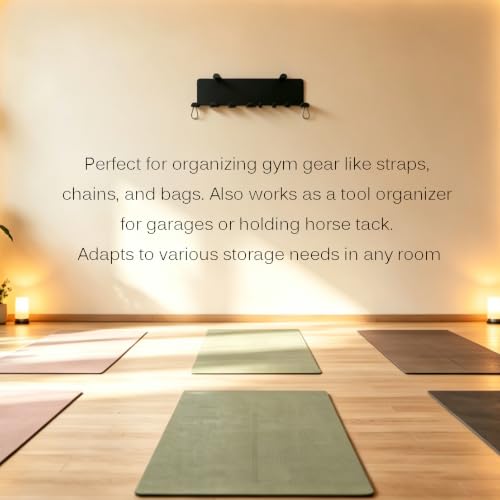 Heavy Duty Gym Wall Storage Rack - 2 Tier Organizer with 8 Prongs for Resistance Bands, Yoga Mats, Jump Ropes, Foam Rollers - 16.5 Inch Black Powder Coated Steel Home Garage Equipment Holder